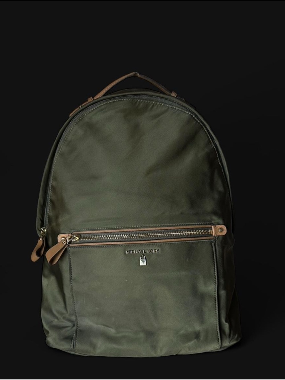 Michael Kors Olive Green Backpack with Tan Trim